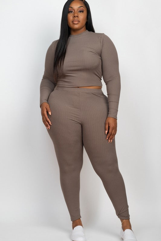 Effortlessly Chic Ribbed Mock Neck Leggings Set – Plus Size, Multiple Colors Coco’s Tee Boutique