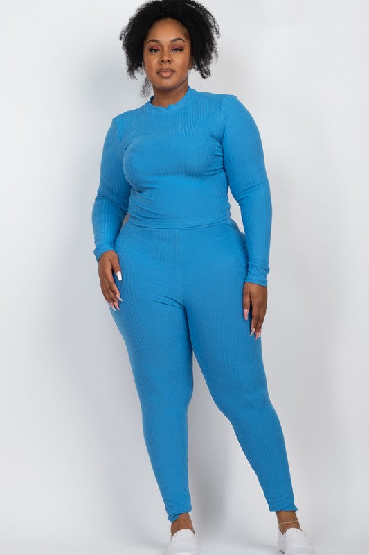 Effortlessly Chic Ribbed Mock Neck Leggings Set – Plus Size, Multiple Colors Coco’s Tee Boutique