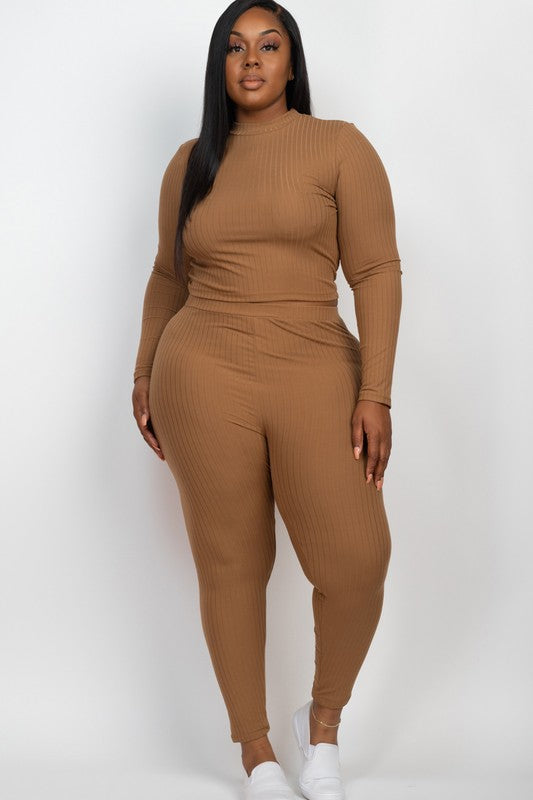 Effortlessly Chic Ribbed Mock Neck Leggings Set – Plus Size, Multiple Colors Coco’s Tee Boutique