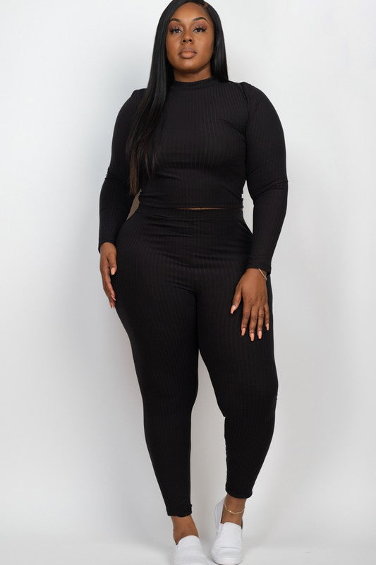 Effortlessly Chic Ribbed Mock Neck Leggings Set – Plus Size, Multiple Colors Coco’s Tee Boutique