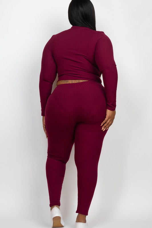 Effortlessly Chic Ribbed Mock Neck Leggings Set – Plus Size, Multiple Colors Coco’s Tee Boutique