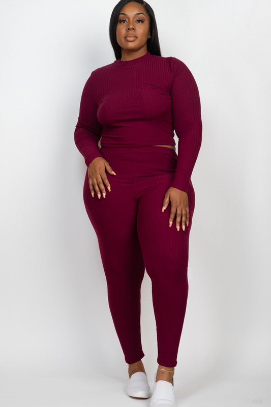 Effortlessly Chic Ribbed Mock Neck Leggings Set – Plus Size, Multiple Colors Coco’s Tee Boutique