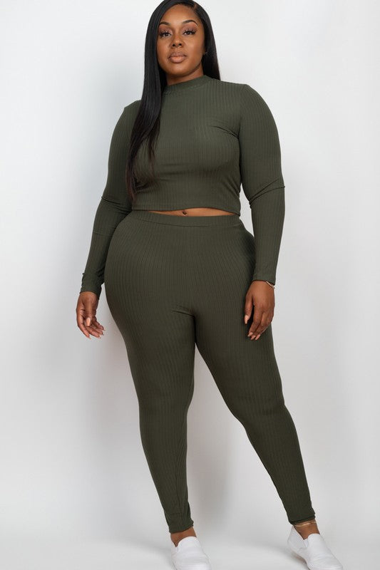 Effortlessly Chic Ribbed Mock Neck Leggings Set – Plus Size, Multiple Colors Coco’s Tee Boutique