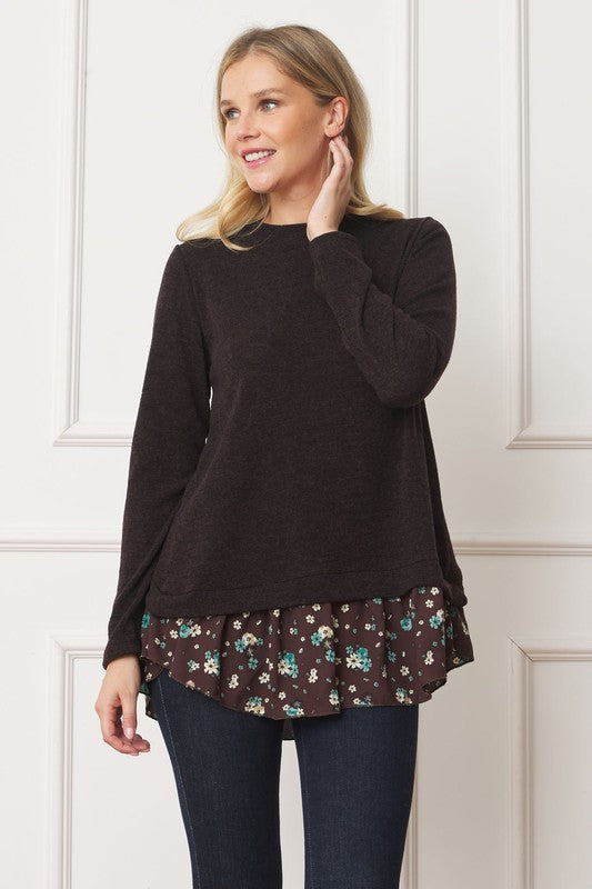 Floral Layered Top with Hem Detail