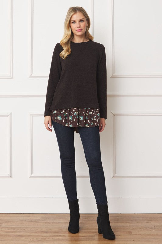 Floral Layered Top with Hem Detail