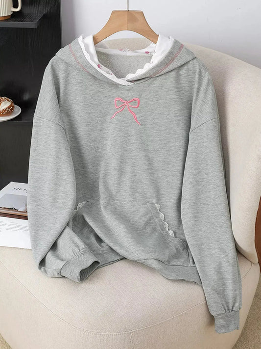 Bow Embroidered Long Sleeve Hoodie Simply Love