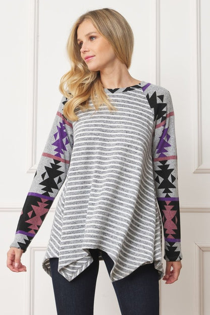 Tribal-inspired handkerchief hem tunic