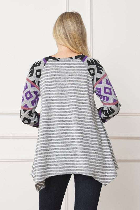 Tribal-inspired handkerchief hem tunic