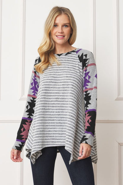 Tribal-inspired handkerchief hem tunic