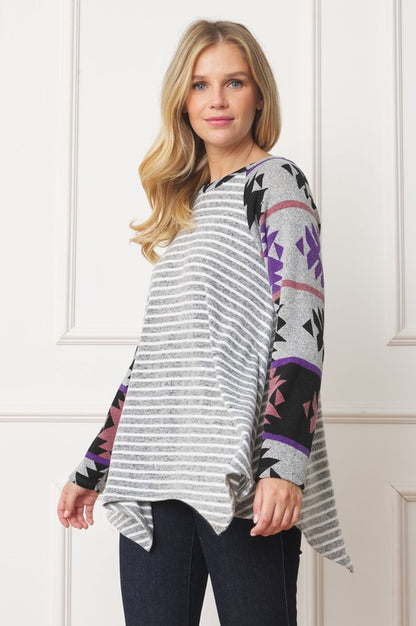 Tribal-inspired handkerchief hem tunic