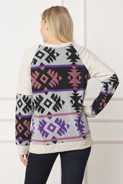 V Stitch tribal-inspired tunic with contrasting details