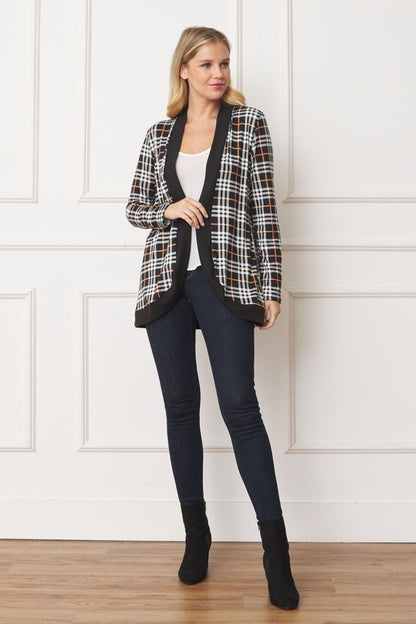 Plaid open cardigan with contrast