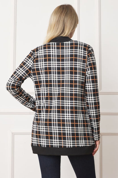 Plaid open cardigan with contrast