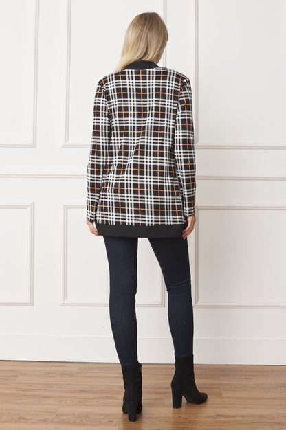 Plaid drape open cardigan with contrast detailing