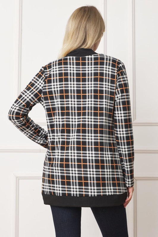 Plaid elegance open drape cardigan