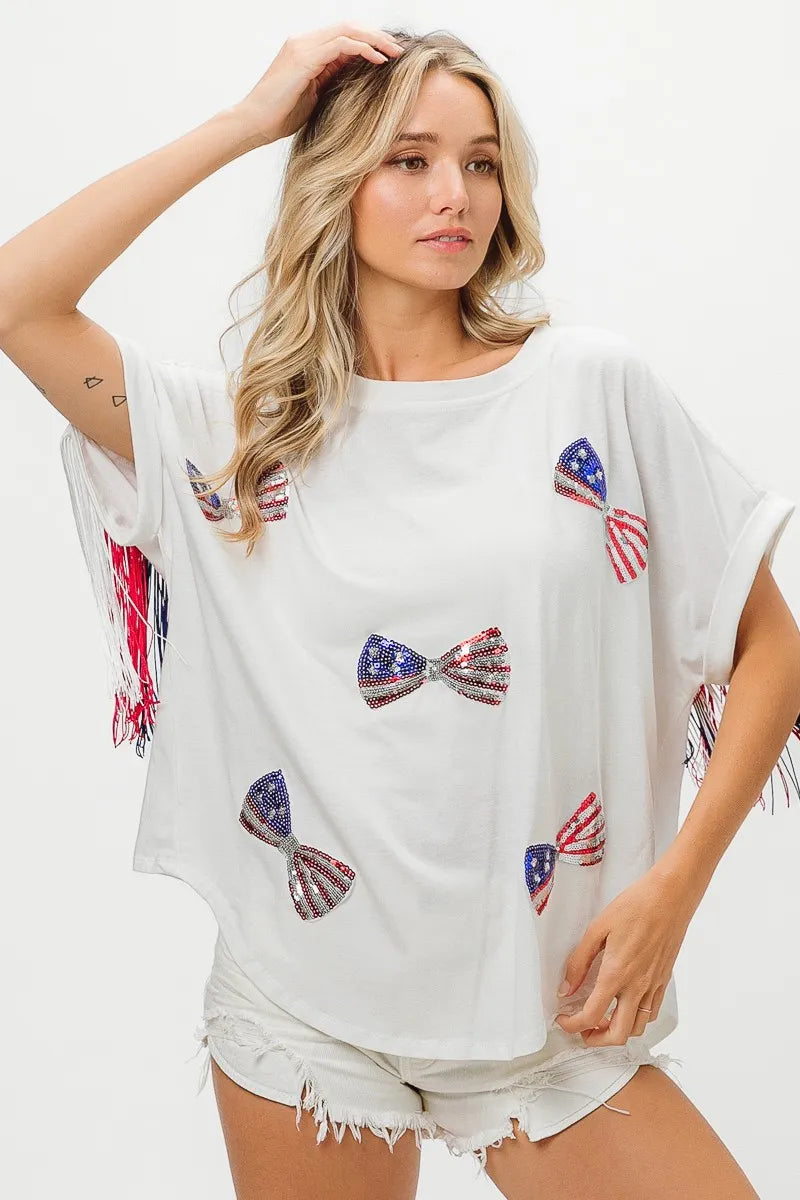 BiBi American Flag Sequin Ribbon T-Shirt - Love Salve 