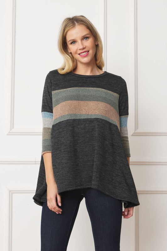 Knit Stripe Panel A Line Tunic