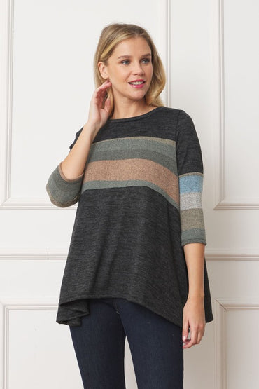 Plus Knit Stripe Panel A Line Tunic