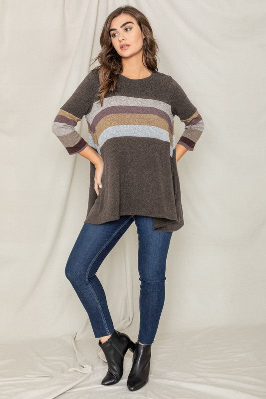 Knit Stripe Panel A Line Tunic