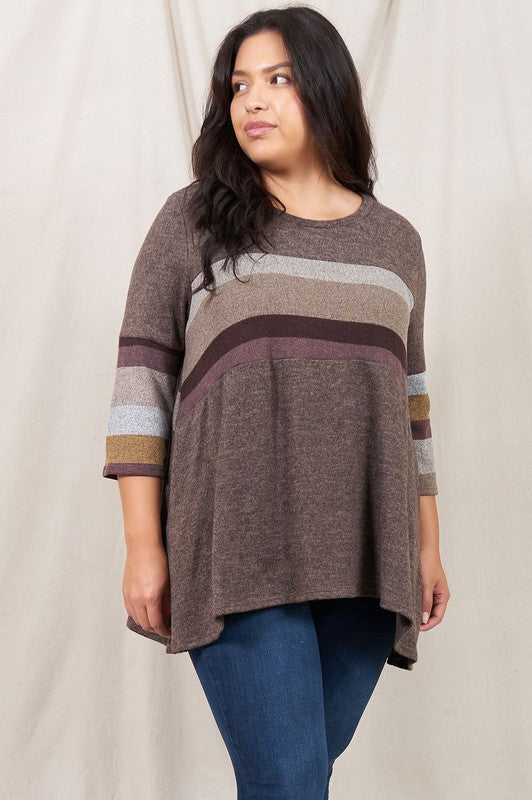 Plus Knit Stripe Panel A Line Tunic