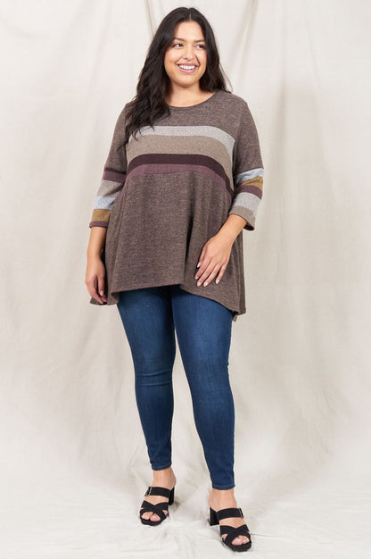 Plus Knit Stripe Panel A Line Tunic