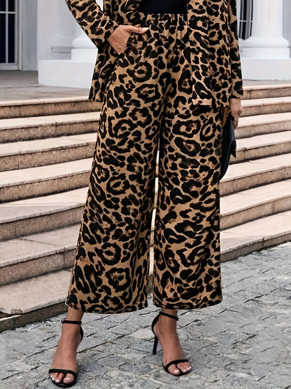 Leopard Print Wide Leg Trousers with Elastic Waistband