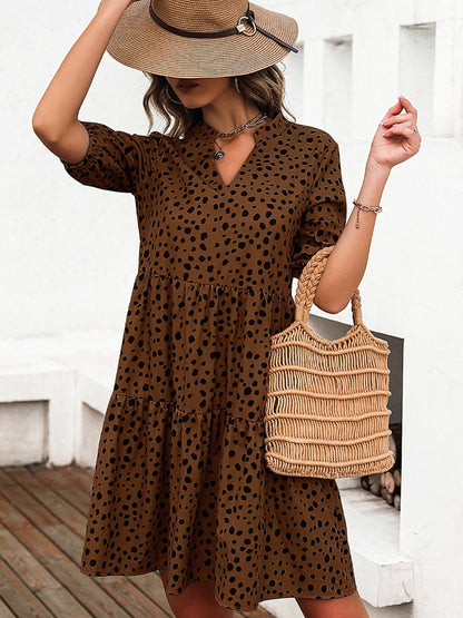 Printed Notched Half Sleeve Dress.