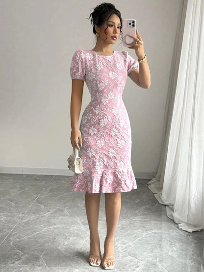 Floral Finesse Ruffle Hem Midi Dress