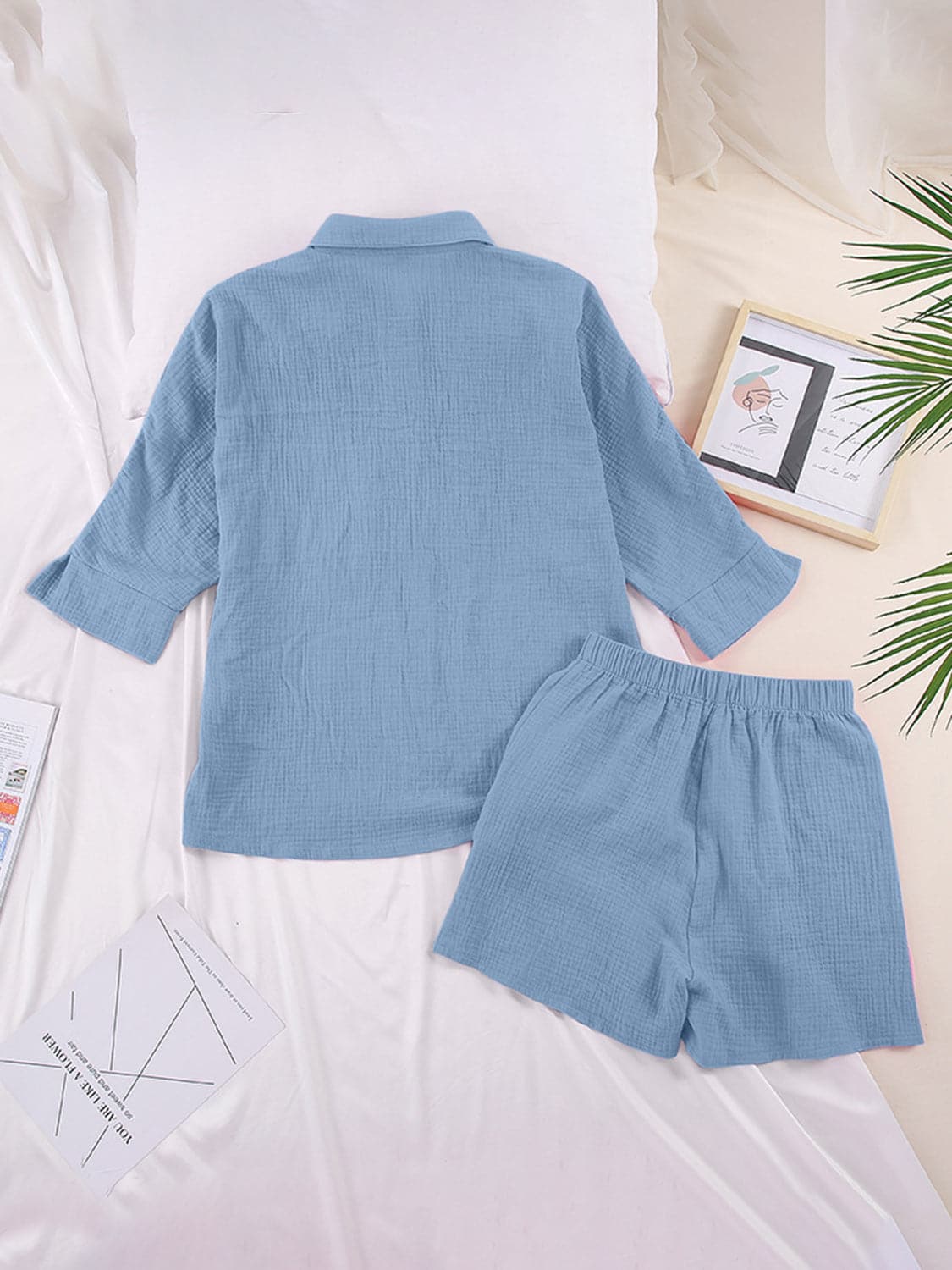 Texture Button Up Shirt and Shorts Set.