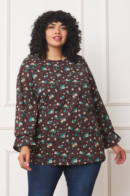 Charming floral ruffle sleeve tunic for plus sizes