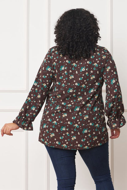 Charming floral ruffle sleeve tunic for plus sizes