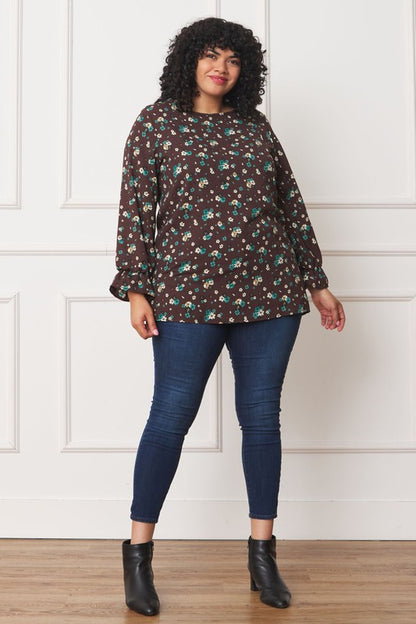 Charming floral ruffle sleeve tunic for plus sizes