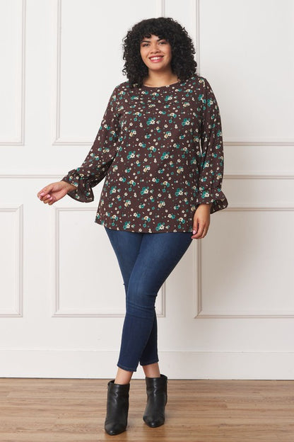 Charming floral ruffle sleeve tunic for plus sizes