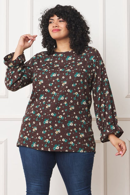 Charming floral ruffle sleeve tunic for plus sizes