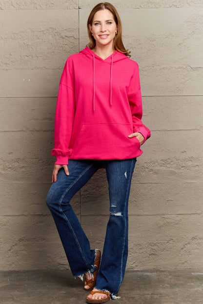 Chic long sleeve dropped shoulder hoodie with pockets