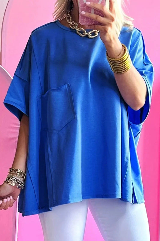Patched Pocket Exposed Seam Oversize T-shirt Simply Love