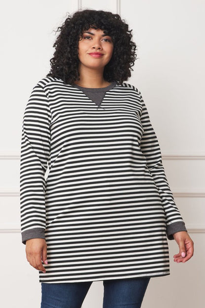 Chic Plus Size V-Stitch Striped Tunic