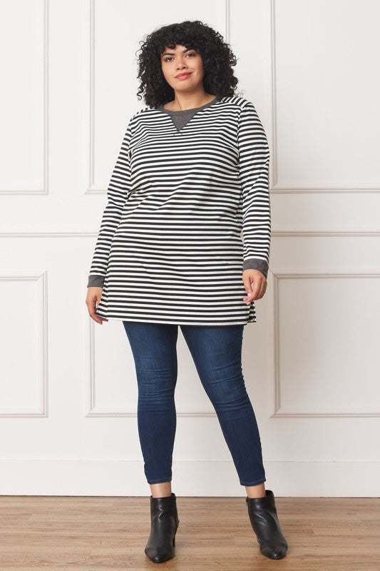 Chic Plus Size V-Stitch Striped Tunic