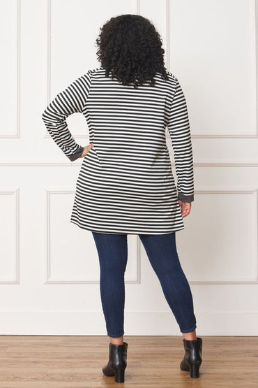 Plus size striped v-stitch tunic