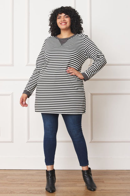 Chic Plus Size V-Stitch Striped Tunic