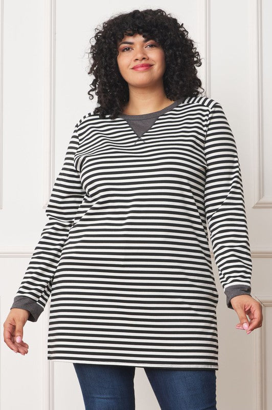 Chic Plus Size V-Stitch Striped Tunic