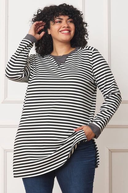 Chic Plus Size V-Stitch Striped Tunic