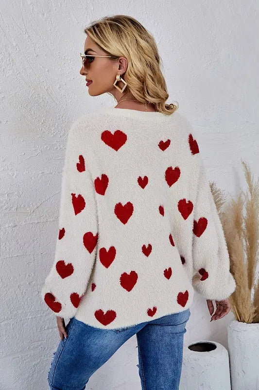 Fuzzy all over heart sweater Miss Sparkling