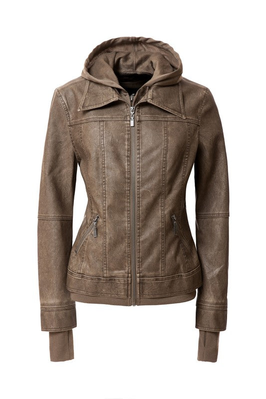 Women's Biker Jacket with Hood