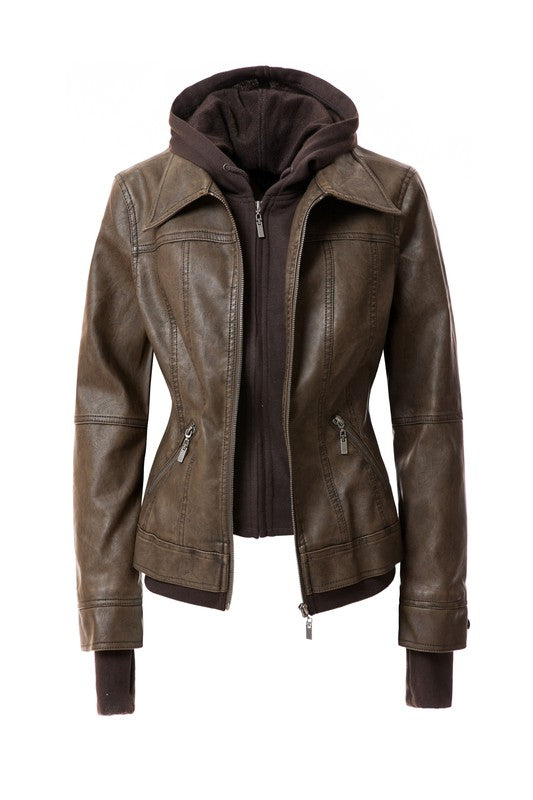 Women's Biker Jacket with Hood