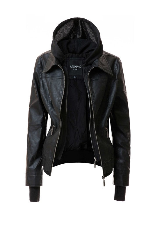 Women's Biker Jacket with Hood