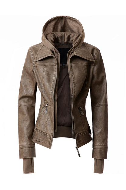 Women's Biker Jacket with Hood