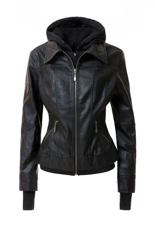 Women's Biker Jacket with Hood