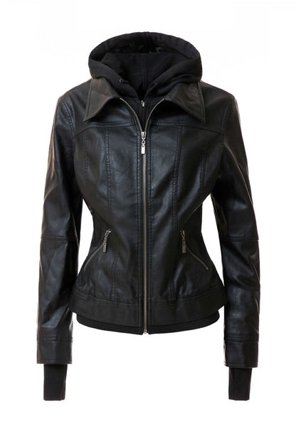 Women's Biker Jacket with Hood