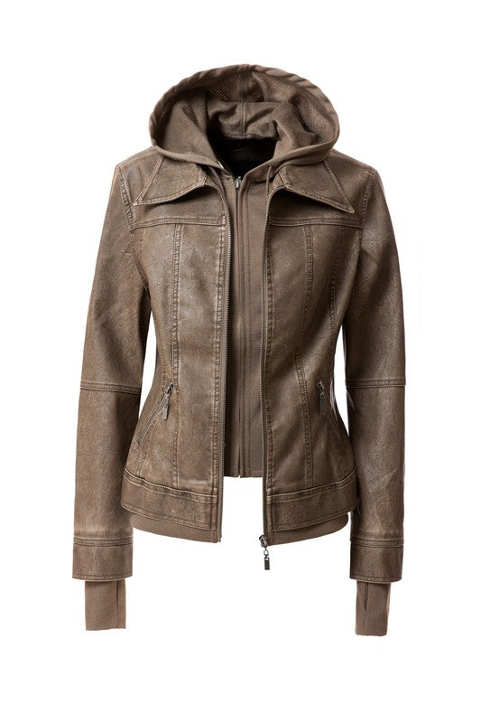 Women's Biker Jacket with Hood